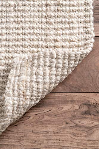 nuLOOM Ashli Handwoven Solid Jute Area Rug, 8' Square, Off White