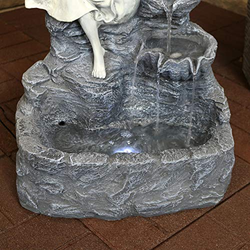 Sunnydaze Solar Water Fountain with Battery Backup - Angel Falls Garden Water Feature - LED Light - Outdoor Patio, Backyard Decor - Rechargeable Solar Battery - 29-Inch Solar Powered Fountain