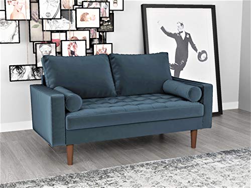 Container Furniture Direct S5456 Mid Century Modern Velvet Upholstered Tufted Living Room Loveseat, 50.39", Prussian Blue