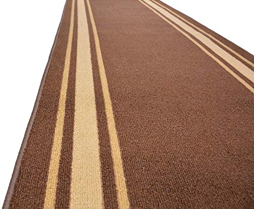 Custom Size Solid Border Roll Runner 32" W x Your Length Choice Slip Resistant Rubber (Brown w/ Beige Border 32 ft x 32")