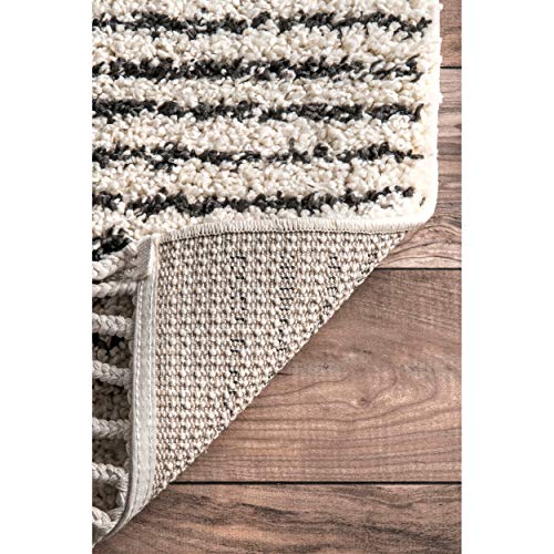 nuLOOM Sadie Moroccan Diamond Tassel Shag Area Rug, 6' 7" x 9', Off White