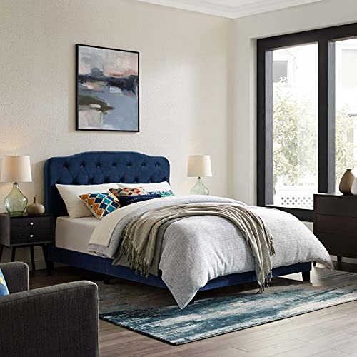 Modway Amelia Tufted Performance Velvet Upholstered King Bed in Navy