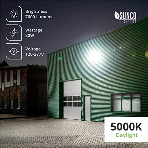 Sunco Lighting 80W LED Wall Pack, Daylight 5000K, 7600 LM, HID Replacement, IP65, 120-277V, Bright Consistent Commercial Outdoor Security Lighting - ETL, DLC Listed (6 Pack)