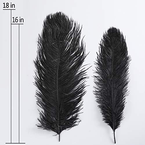 LanShi Natural 16-18 inch(40-45cm) Ostrich Feathers Plume for Wedding Centerpieces Home Decoration Black 50Pcs