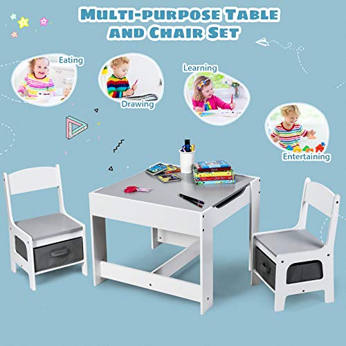 Costzon Kids Table and Chair Set, 3 in 1 Wood Activity Table for Toddlers Arts, Crafts, Drawing, Reading, Playroom, Toddler Table and Chair Set w/ 2 in 1 Tabletop, Storage Space, Gift for Boys & Girls