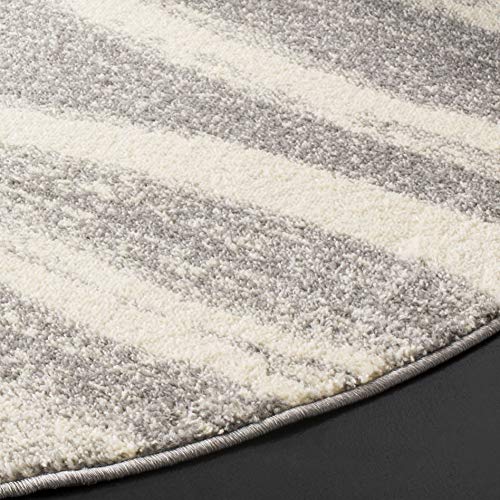 SAFAVIEH Adirondack Collection ADR125B Modern Wave Distressed Non-Shedding Living Room Bedroom Area Rug, 8' x 8' Round, Grey / Cream