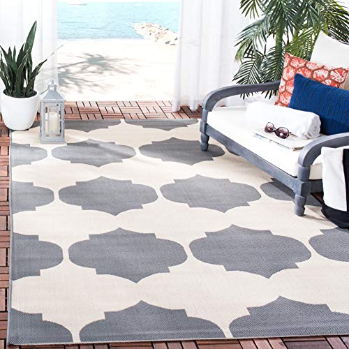 SAFAVIEH Courtyard Collection 9' x 12' Beige/Anthracite CY6162 Indoor/ Outdoor Waterproof Easy Cleaning Patio Backyard Mudroom Area Rug