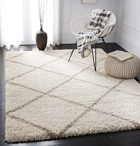 SAFAVIEH Hudson Shag Collection SGH281D Modern Diamond Trellis Non-Shedding Living Room Bedroom Dining Room Entryway Plush 2-inch Thick Area Rug, 6' x 9', Ivory / Beige