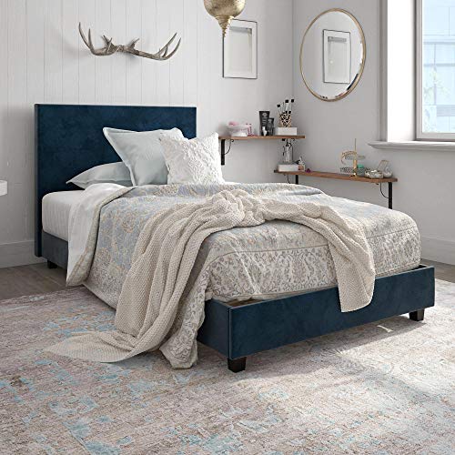 DHP Carley Upholstered Bed, Twin, Blue Velvet