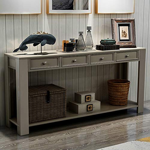 P PURLOVE Console Table for Entryway Hallway Easy Assembly 64" Long Sofa Table with Drawers and Bottom Shelf (64", Distressed Black)