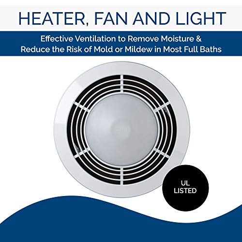 Broan-Nutone QT9093WH Heater, Fan, and Light Combo for Bathroom and Home, 4.0 Sones, 1500-Watt Heater and 100-Watt Light, 110 CFM , White