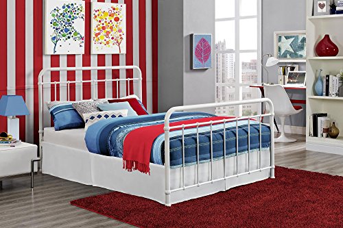 DHP Brooklyn Metal Iron Bed w/ Headboard & Footboard, Adjustable height (7” or 11” clearance for storage)White