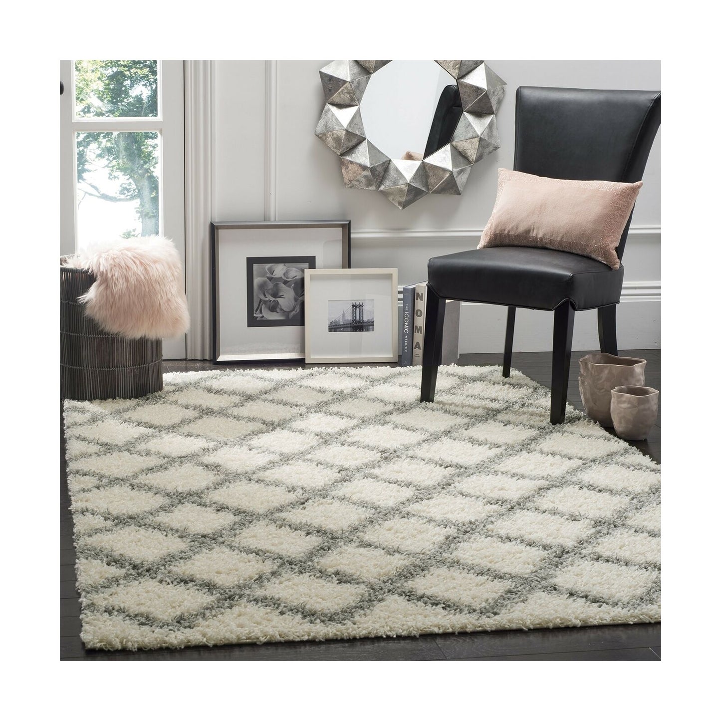 Safavieh SGD258F 8 Area Rug Dallas Shag Collection Ivory Grey Plush 8 x 10 New