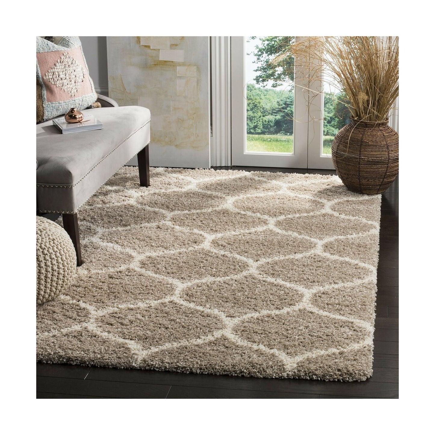 Safavieh Hudson Shag Collection SGH280S Moroccan Ogee Plush Area Rug, 7' Squa...