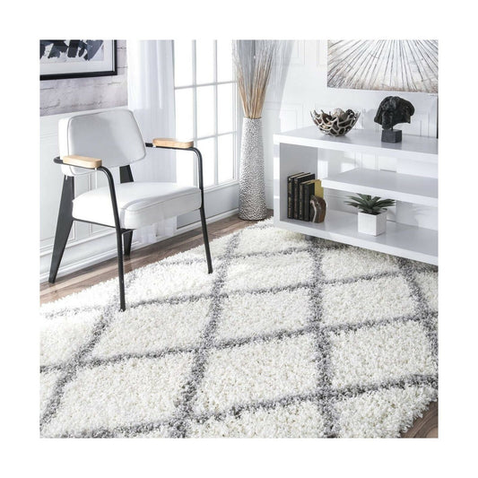 nuLOOM Trellis Cozy Soft & Plush Shag Rug, 8' Square, White