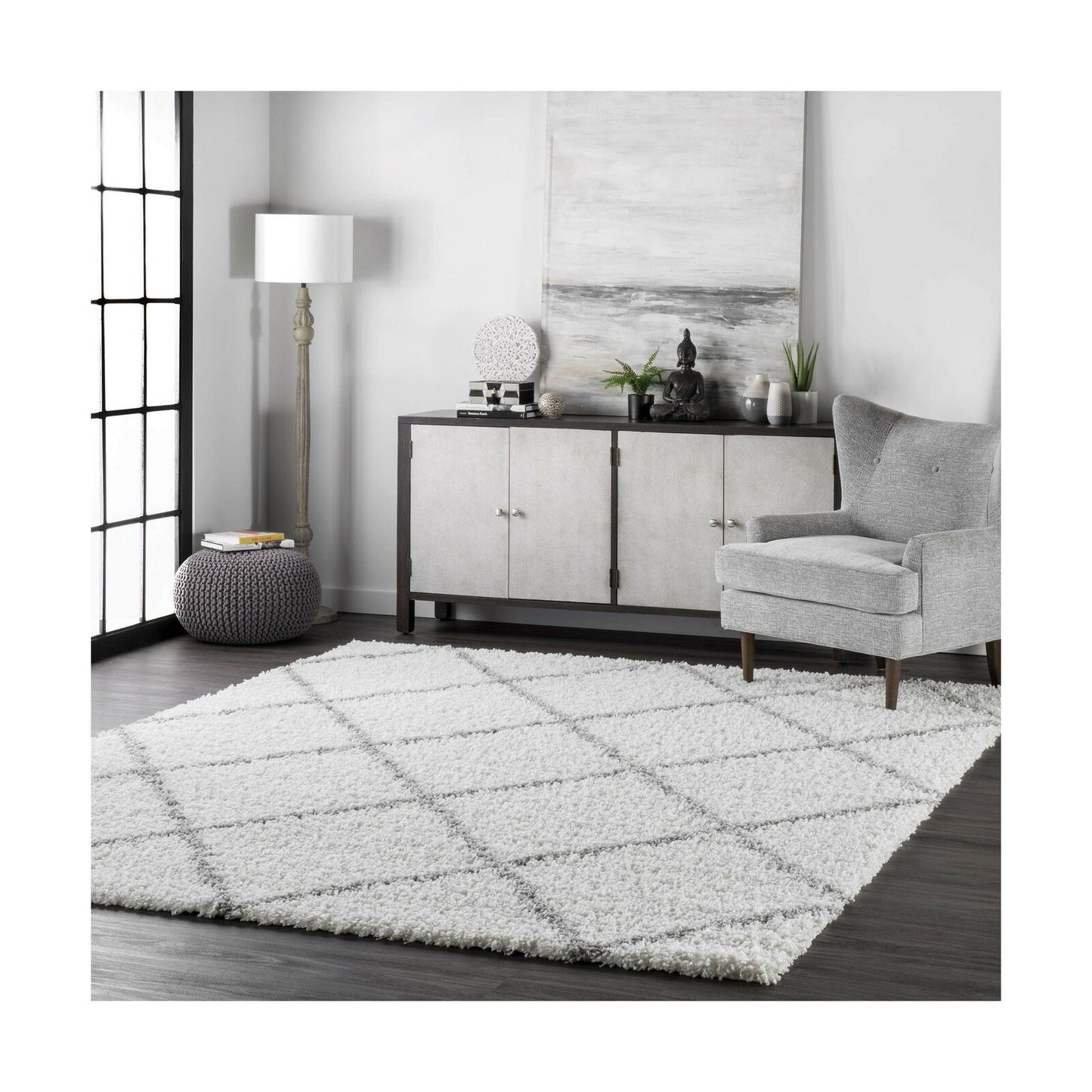 nuLOOM Trellis Cozy Soft & Plush Shag Area Rug, 6' 7" x 9' Oval, White