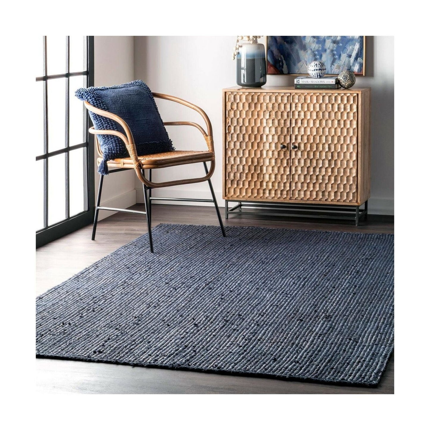 nuLOOM Rigo Hand Woven Jute Area Rug, 10' x 14', Navy 10' x 14'