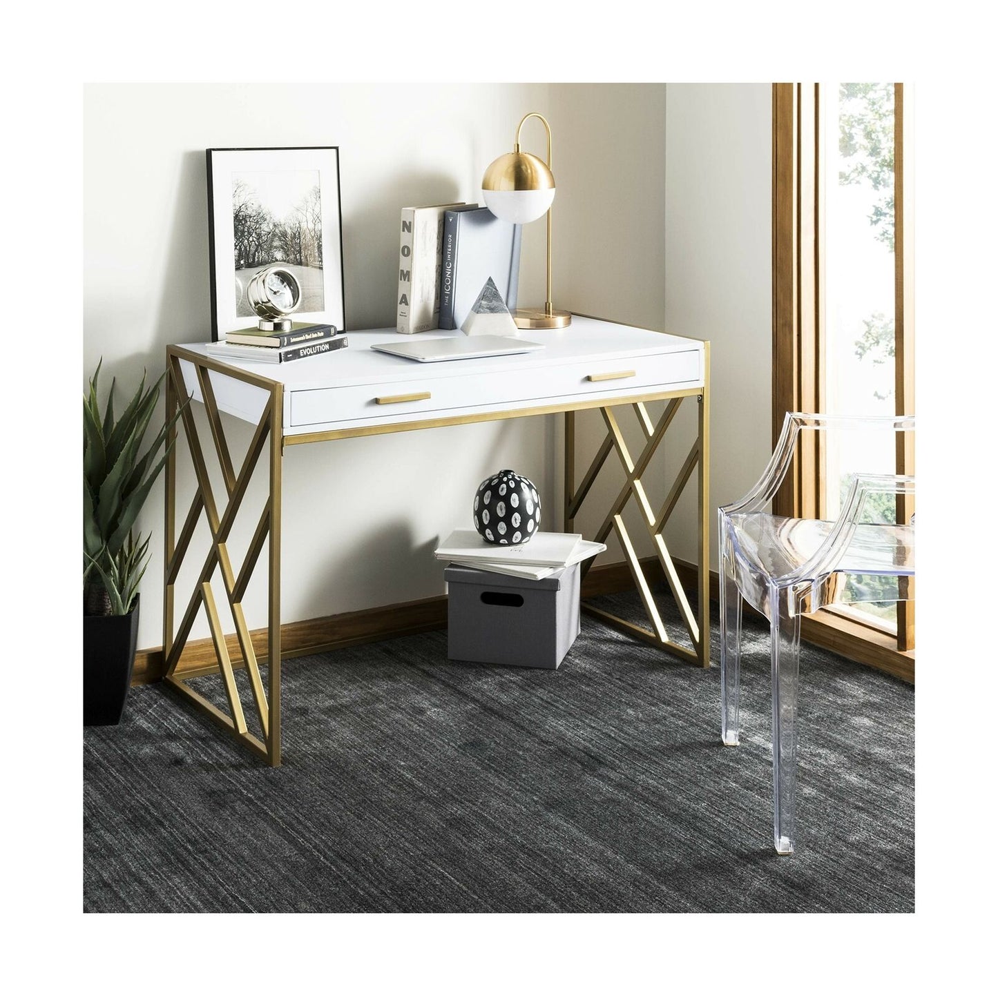 Safavieh Home Collection Elaine Desk, White and Gold