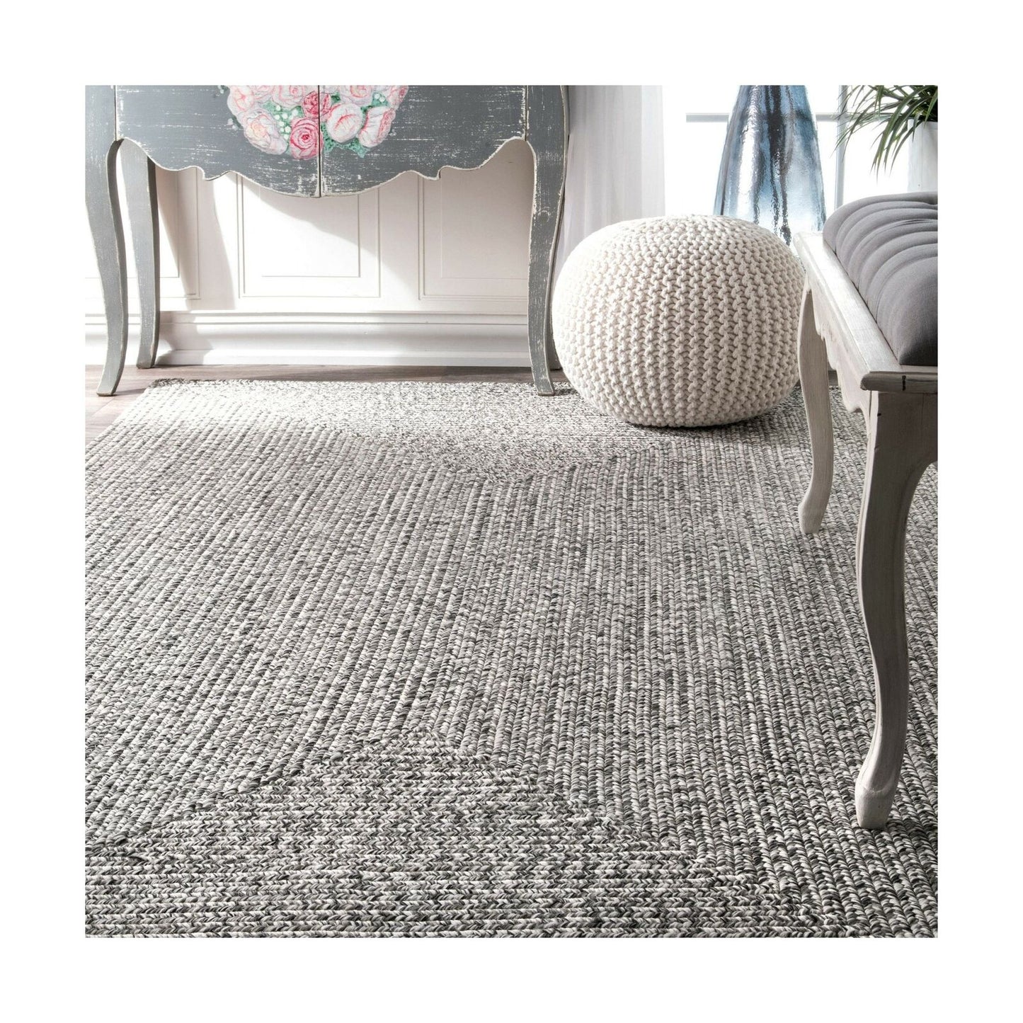 nuLOOM Lefebvre Braided Indoor/Outdoor Runner Rug, 2' 6" x 12', Light Grey