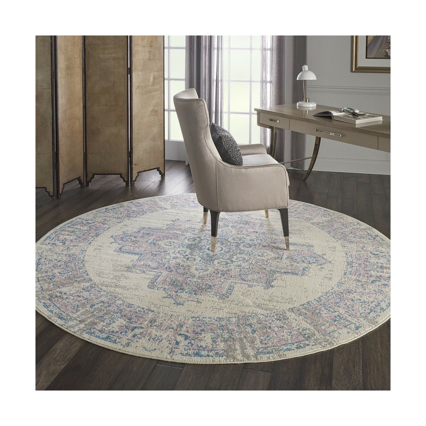 Nourison Grafix Persian Center Medallion Ivory/Pink Area Rug 8'x Round, XROUND