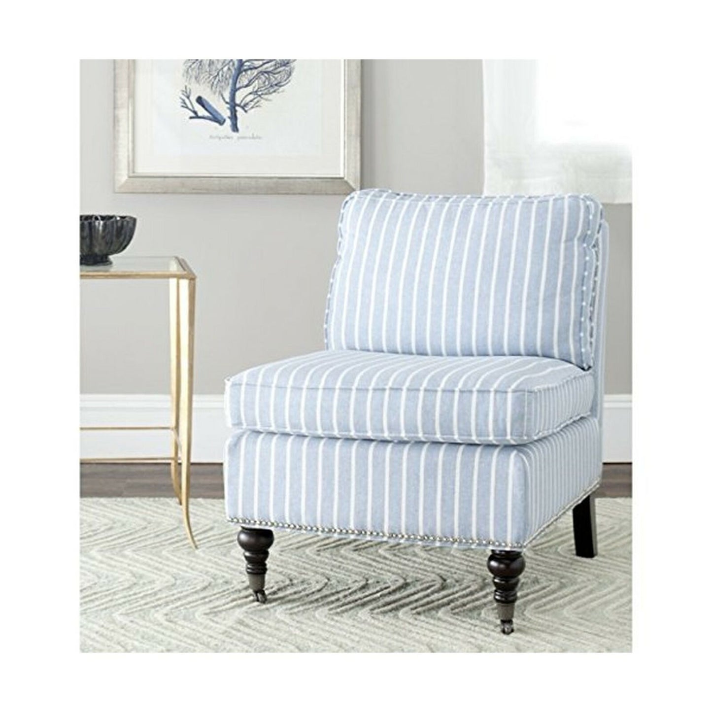 Safavieh Accent Chair Mercer Collection Randy Slipper Blue White Furniture New