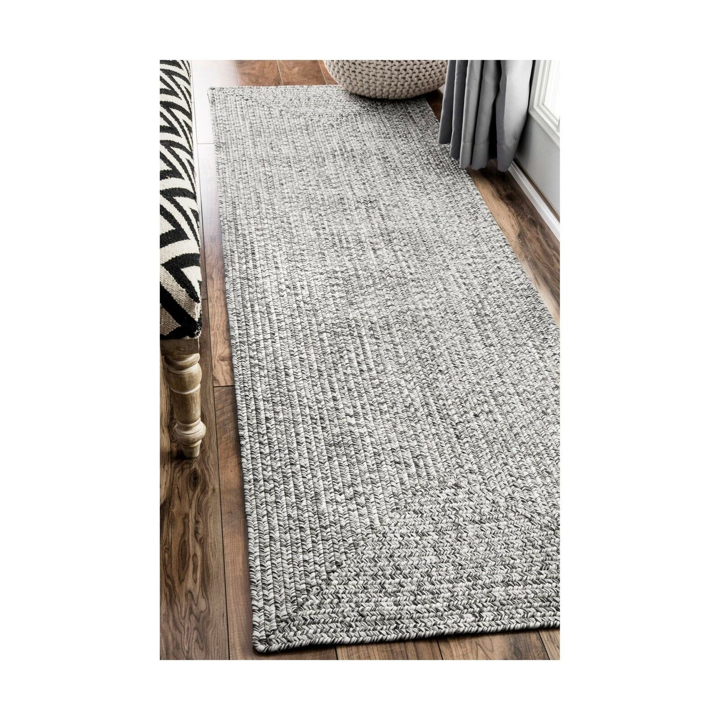 nuLOOM Lefebvre Braided Indoor/Outdoor Runner Rug, 2' 6" x 12', Light Grey