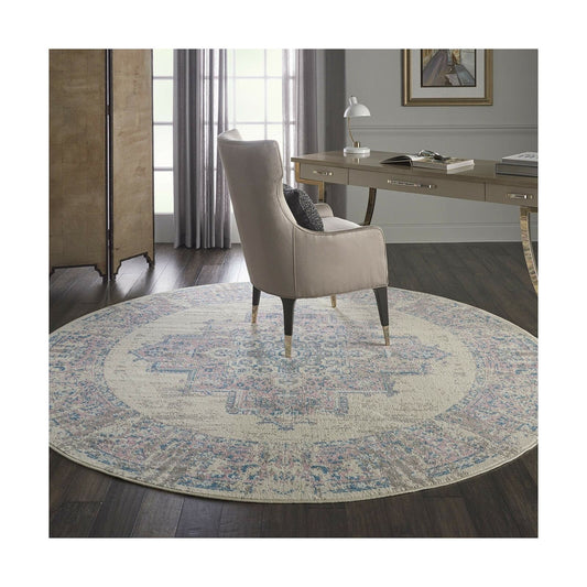 Nourison Grafix Persian Center Medallion Ivory/Pink Area Rug 8'x Round, XROUND