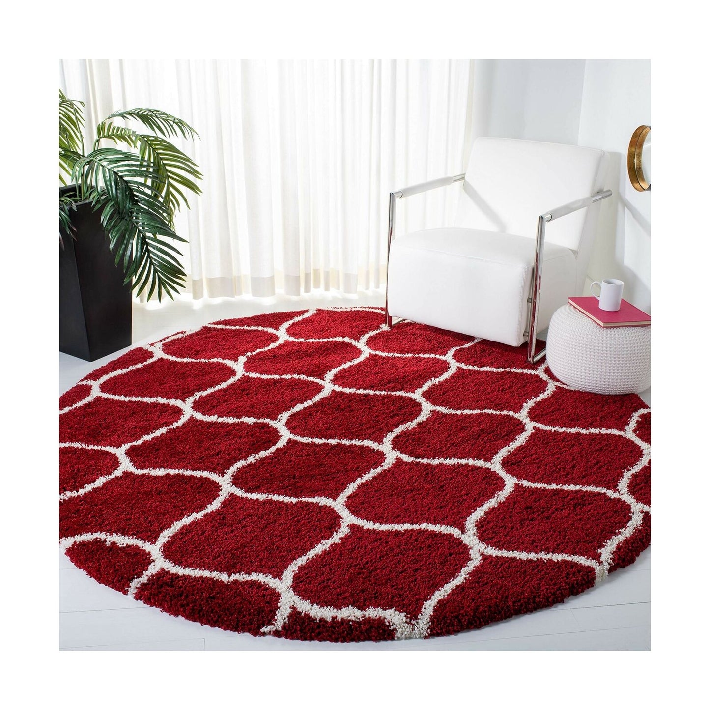 Safavieh Hudson Shag Collection SGH280R Moroccan Ogee Plush Area Rug, 5' Roun...