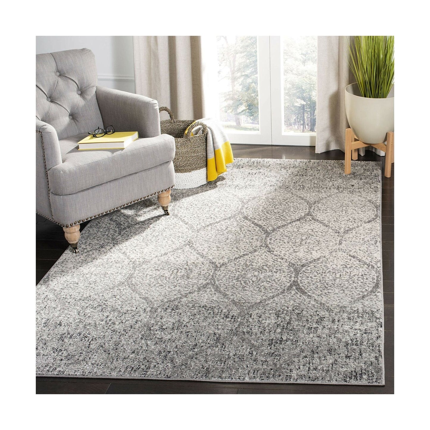 Safavieh Madison Collection MAD604F Geometric Ogee Trellis Distressed Area Rug