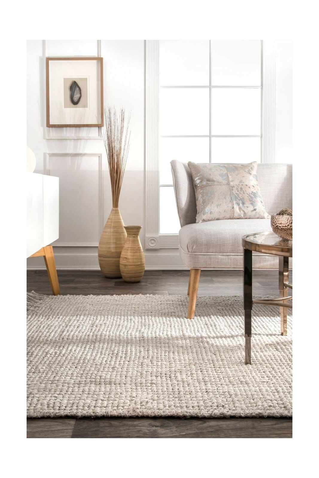 nuLOOM Natura Collection Chunky Loop Jute Rug, 5' x 7' 6", Off-White 5' x 7' 6"