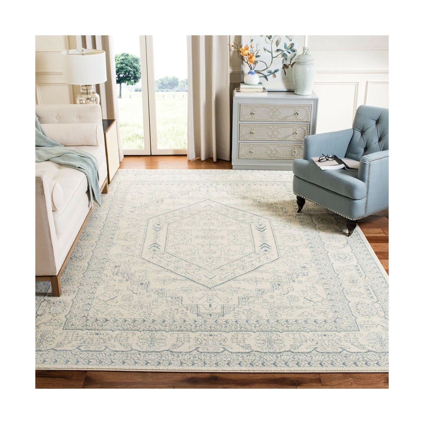 Safavieh Adirondack Collection ADR108S Ivory and Slate Oriental Vintage Medal...