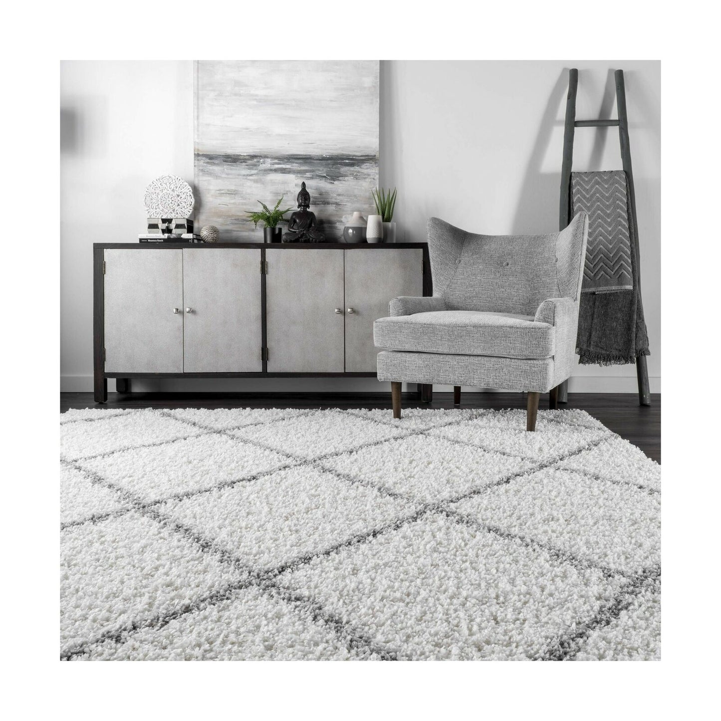 nuLOOM Trellis Cozy Soft & Plush Shag Area Rug, 6' 7" x 9' Oval, White