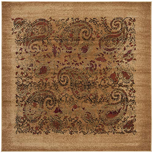 SAFAVIEH Lyndhurst Collection LNH224A Traditional Paisley Non-Shedding Living Room Bedroom Dining Home Office Area Rug, 7' x 7' Square, Beige / Multi