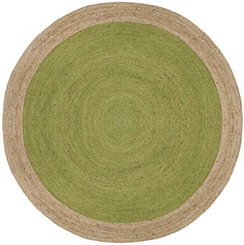 Safavieh Natural Fiber Round Collection NF801G Handmade Boho Braided Jute Area Rug, 9' x 9' Round, Green