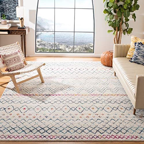 Safavieh Madison Collection MAD798B Moroccan Boho Distressed Area Rug, 12' x 15', Ivory/Navy