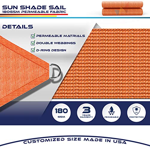 Windscreen4less Sun Shade Sail for Outdoor Patio Backyard UV Block Awning with Steel D-Rings 18ft x 24ft Tangerine Orange Rectangle - Custom Size