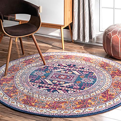 nuLOOM Marisela Tribal Round Rug, 8' Round, Navy