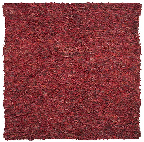 Safavieh Leather Shag Collection LSG511D Hand Woven Red Leather Square Area Rug (8' Square)