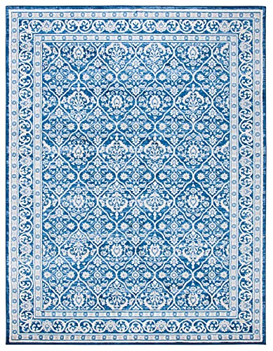 SAFAVIEH Brentwood Collection BNT870M Oriental Damask Trellis Non-Shedding Living Room Bedroom Dining Home Office Area Rug, 8' x 10', Navy / Light Grey