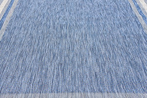 Unique Loom Outdoor Collection Transitional Indoor & Outdoor Casual Solid Tonal Border Area Rug, 7 x 10 ft, Blue/Beige