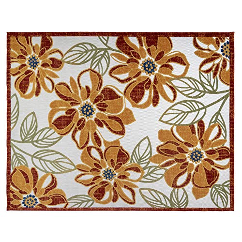 Gertmenian 21620 Indoor Outdoor Rugs Patio Area Carpet, 8x10 Large, Leaf Flower Orange Red