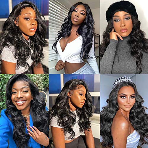 13x4 Human Hair Lace Front Wigs Brazilian Body Wave Frontal Wig Pre Plucked With Baby Hair Natural Hairline Body Wave Wigs For Black Women 150% Density Natural Color(16 Inch)