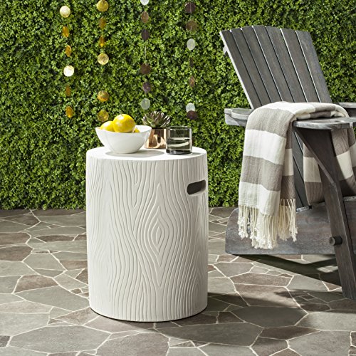 SAFAVIEH Outdoor Collection Trunk Modern Ivory Concrete Round Accent Table (Fully Assembled)