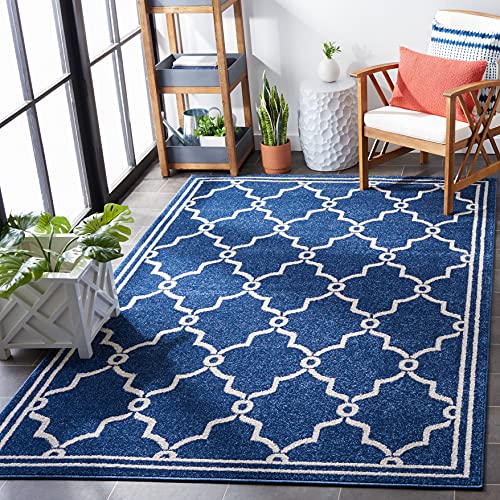 SAFAVIEH Amherst Collection AMT414P Trellis Non-Shedding Living Room Bedroom Dining Home Office Area Rug, 5'3" x 8', Navy / Beige