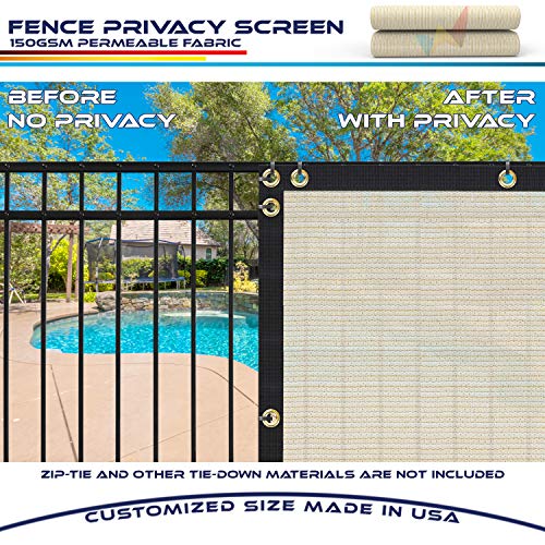 Windscreen4less Heavy Duty Privacy Screen Fence in Color Beige with White Stripes 4' x 132' Brass Grommets 150 GSM - Customized Size