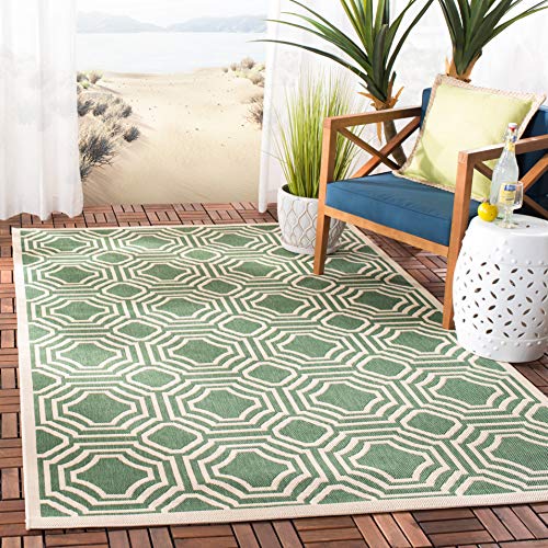 SAFAVIEH Courtyard Collection CY6112 Indoor/ Outdoor Non-Shedding Easy Cleaning Patio Backyard Porch Deck Mudroom Area Rug, 8' x 11', Dark Green / Beige