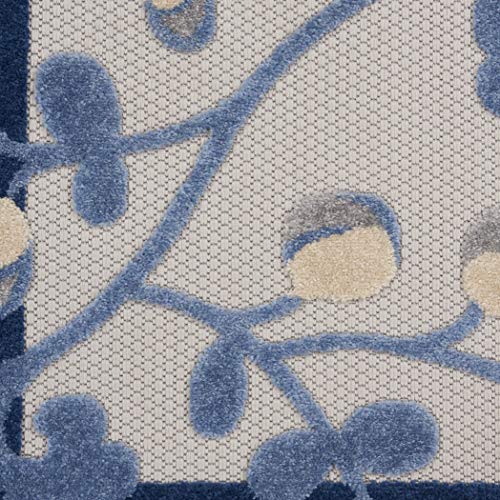 Nourison Aloha Floral Tropical Indoor/Outdoor Blue/Grey 7' x 10' Area Rug, (7' x 10')