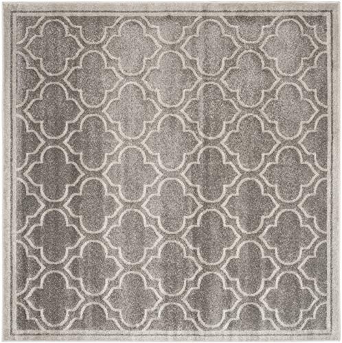 Safavieh Amherst Collection AMT412C Moroccan Geometric Area Rug, 9' Square, Grey/Light Grey