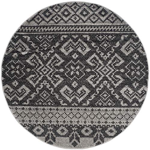 SAFAVIEH Adirondack Collection ADR107A Rustic Boho Non-Shedding Living Room Bedroom Area Rug, 8' x 8' Round, Silver / Black