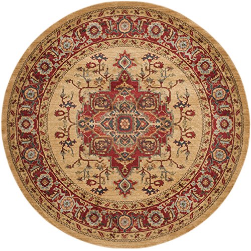 SAFAVIEH Mahal Collection MAH698A Traditional Oriental Non-Shedding Dining Room Entryway Foyer Living Room Bedroom Area Rug, 6'7" x 6'7" Round, Red / Natural